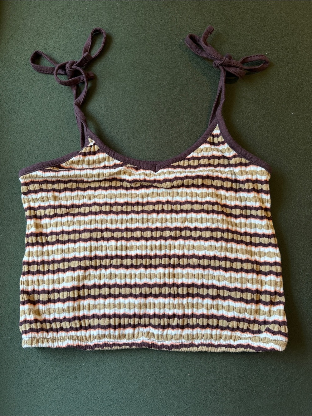 Old Navy Brown & Cream Striped Tie-Shoulder Ribbed Crop Tank